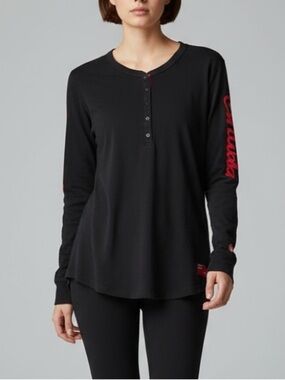 HBC Team Canada Olympic Apparel Long Sleeve Henley T-Shirt Black Red Large